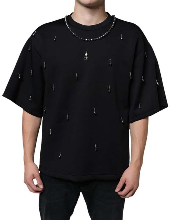 Priser på Dolce & Gabbana Black Polyester Necklace Embellished T-shirt