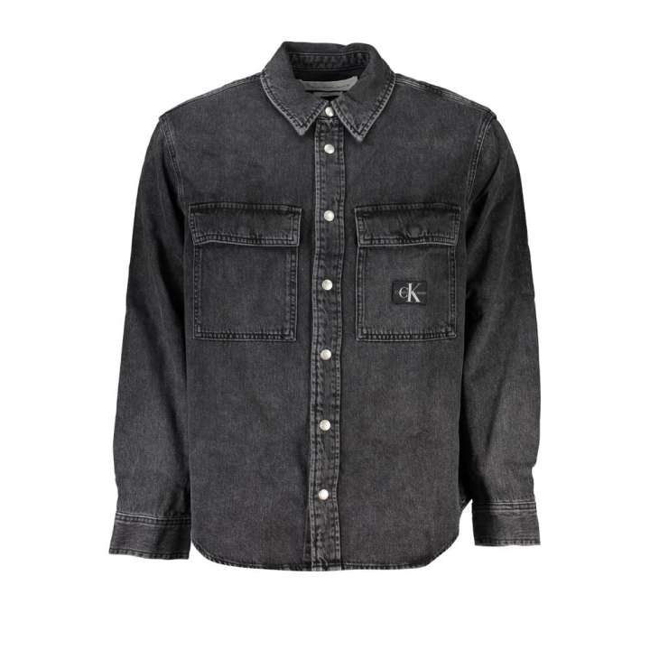 Priser på Calvin Klein Elegant Black Denim Shirt with Sophisticated Details