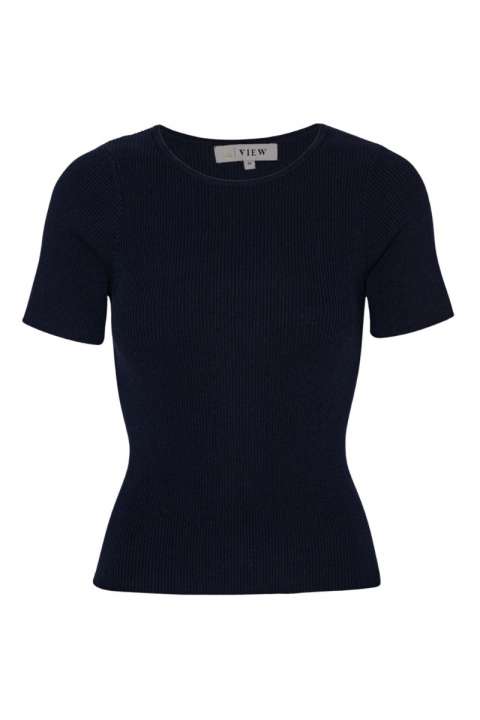 Priser på A-View - T-shirt - Rib Knit Short Sleeve Top - Black