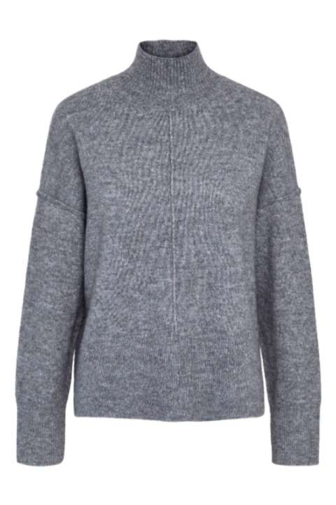 Priser på Y.A.S - Strik - YAS Balis LS High Neck Knit S. - Medium Grey Melange