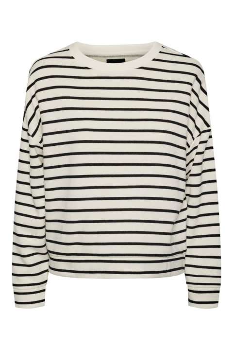 Priser på Pieces - Bluse - PC Chilli LS Sweat Stripes - Cloud Dancer/Black