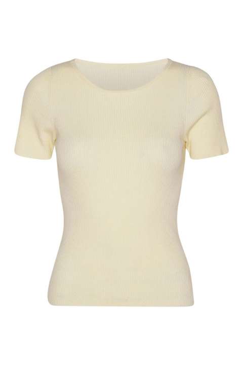 Priser på A-View - T-shirt - Rib Knit Short Sleeve Top - Pale yellow