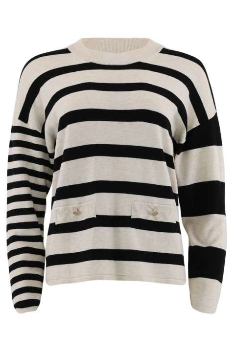 Priser på Continue - Bluse - Rita strib - Sand With Black Stripe