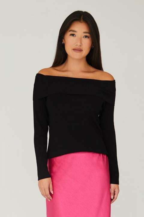 Priser på A-View - Bluse - Rib Offshoulder Blouse - Black