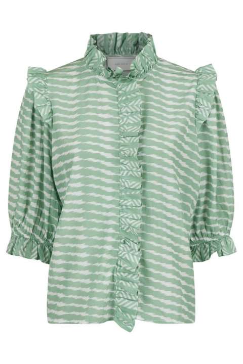 Priser på Neo Noir - Top - Chacha Graphic Blouse - Dusty Green