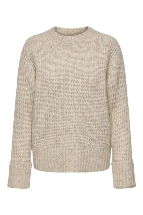 Priser på JdY - Strik - JDY Silja L/S O-Neck Short Pullover - Oatmeal Melange