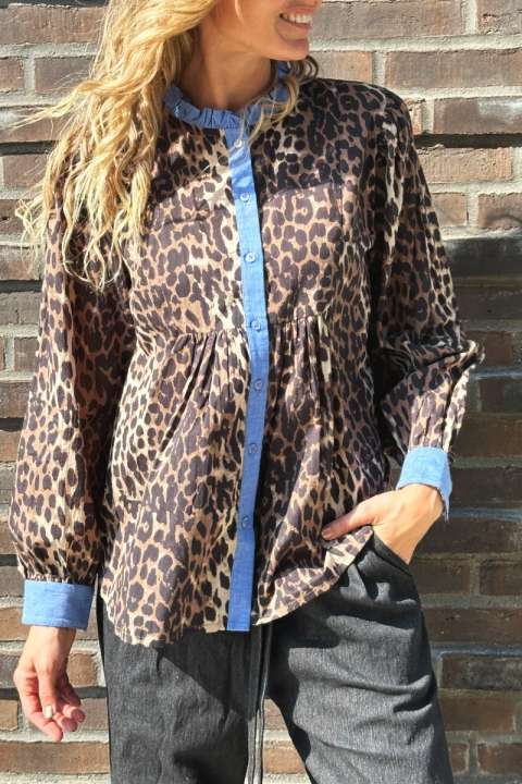 Priser på Continue - Bluse - Chania leo with chambre - Leo print/Chambre