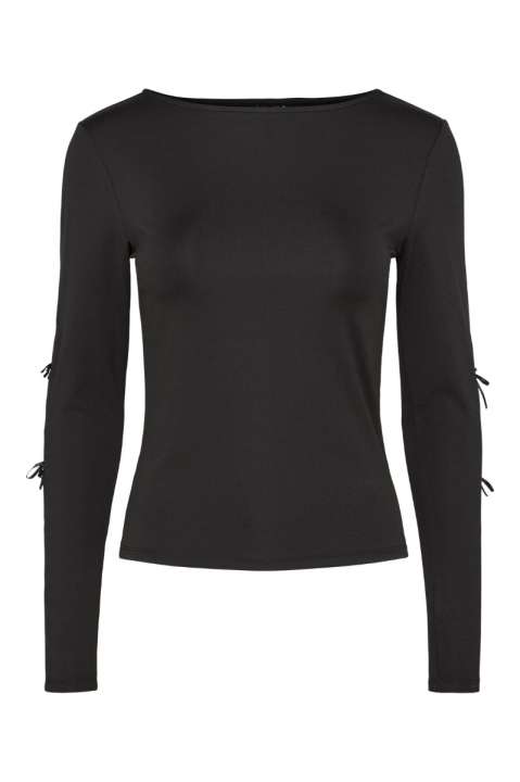 Priser på Pieces - Bluse - Pc Selina Ls O-Neck Bow Top D2D - Black