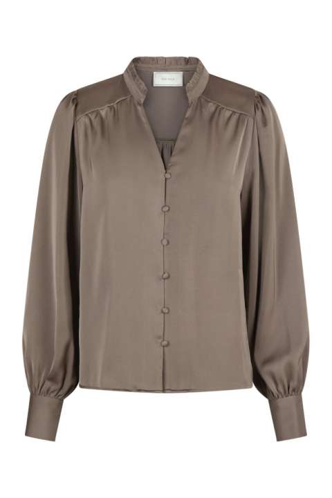 Priser på Neo Noir - Bluse - Massima Drapy Satin Blouse - Dark Taupe