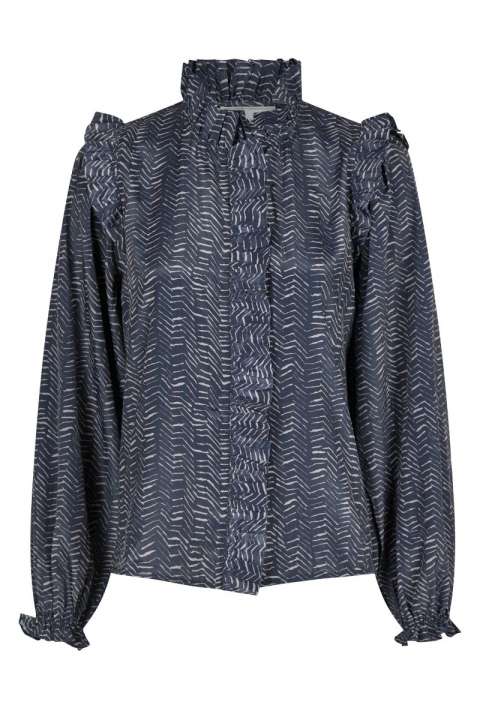 Priser på Neo Noir - Bluse - Gemmi Zigzag Duo Blouse - Midnight Blue