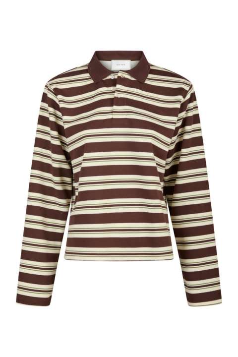 Priser på Neo Noir - Bluse - Mala Stripe Polo Blouse - Brown (Levering midt november)