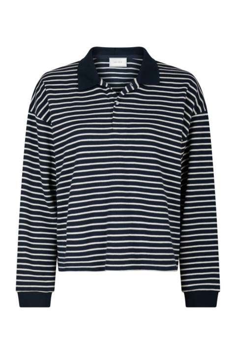 Priser på Neo Noir - Bluse - Sara Stripe Polo Blouse - Navy