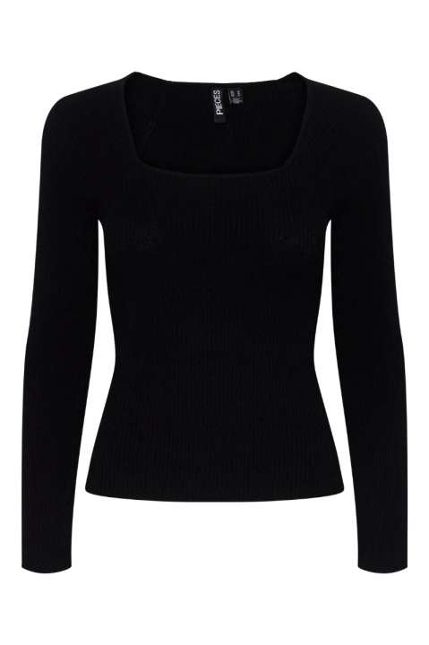 Priser på Pieces - Bluse - Pc Kalu Ls Square Neck Rib Knit Top - Black