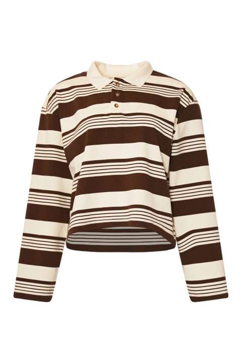 Priser på Noella - Bluse - Lynlee Polo - Brown Offwhite Stripe