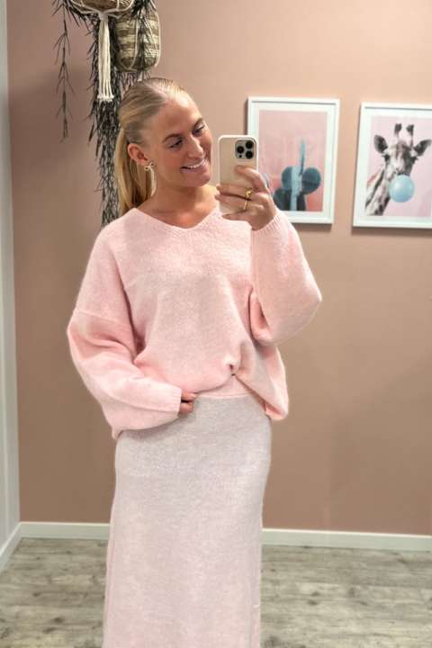 Priser på Pieces - Strik - Pc Pam Ls V-Neck Oversize Knit - Pink-A-Boo