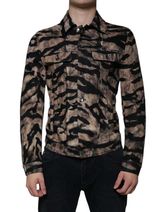 Priser på Dolce & Gabbana Brown Tiger Button Down Collared Jacket