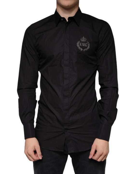 Priser på Dolce & Gabbana Black King Crown Embroidered GOLD Dress Shirt