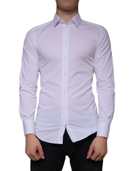 Priser på Dolce & Gabbana White Cotton Stretch Dress GOLD Formal Shirt