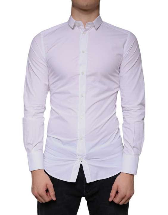 Priser på Dolce & Gabbana White Cotton Dress GOLD Formal Collared Shirt