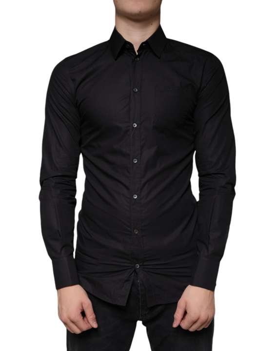 Priser på Dolce & Gabbana Black Cotton Stretch Dress GOLD Formal Shirt