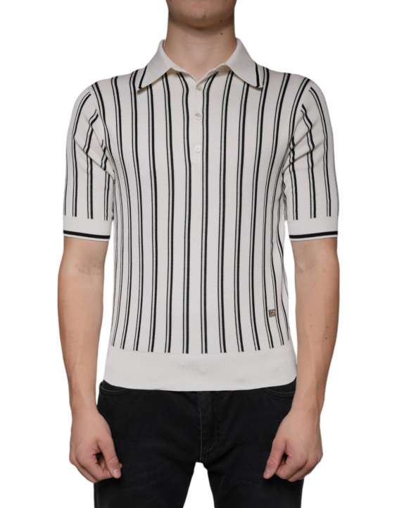 Priser på Dolce & Gabbana White Black Stripe Polo Short Sleeve T-shirt