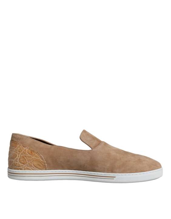 Priser på Dolce & Gabbana Beige Suede Caiman Loafers Slippers Shoes