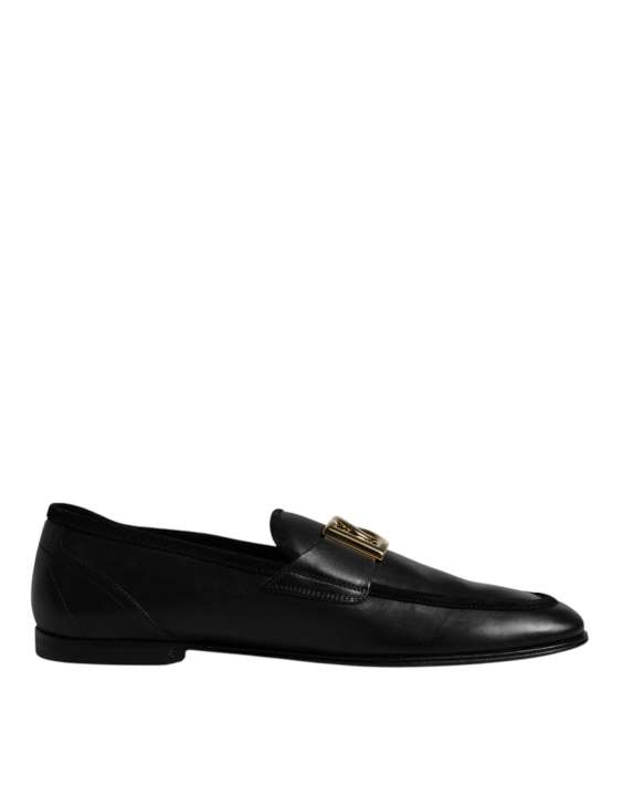 Priser på Dolce & Gabbana Black Leather Logo Slip On Loafers Shoes