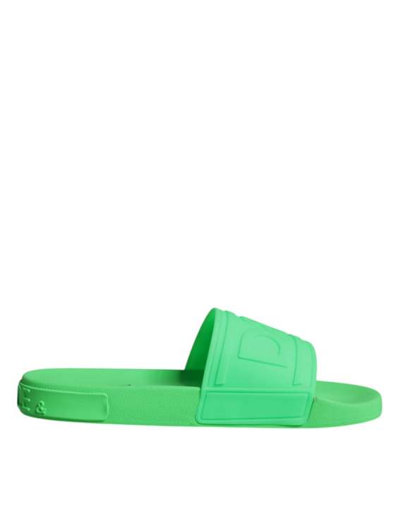 Priser på Dolce & Gabbana Green Leather Slides Sandals Beachwear Shoes