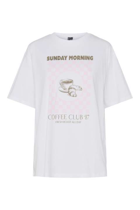 Priser på Pieces - T-shirt - Pc Paloma Ss Printed T-Shirt Bc - Bright White/Coffee