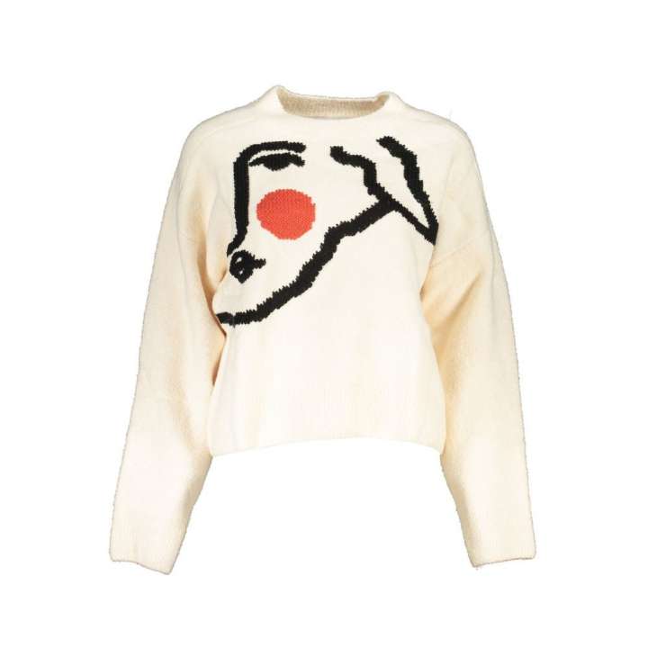 Priser på Desigual Chic White Embroidered Crew Neck Sweater