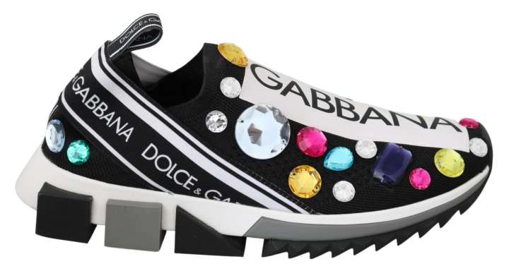 Priser på Dolce & Gabbana Black Crystal-Embellished Low Top Sneakers