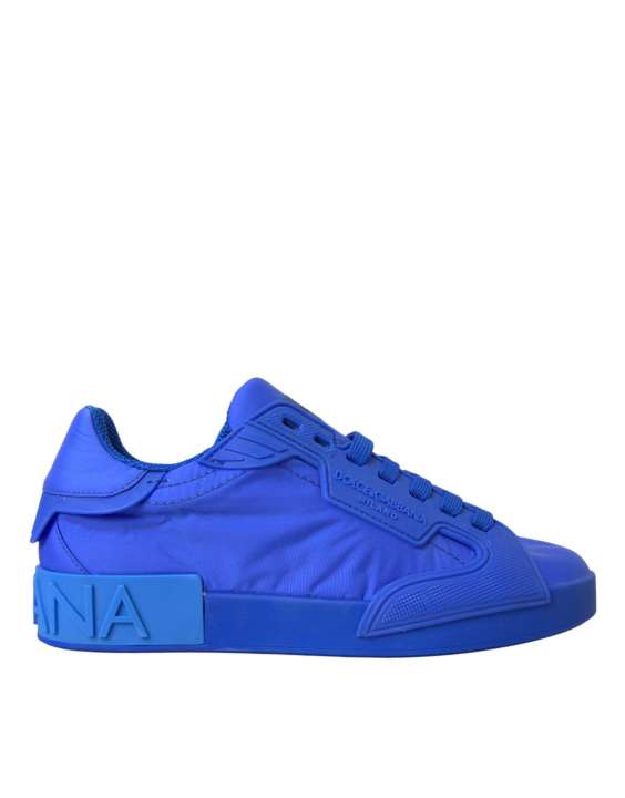 Priser på Dolce & Gabbana Blue Leather Fabric Low Top Sneakers Shoes