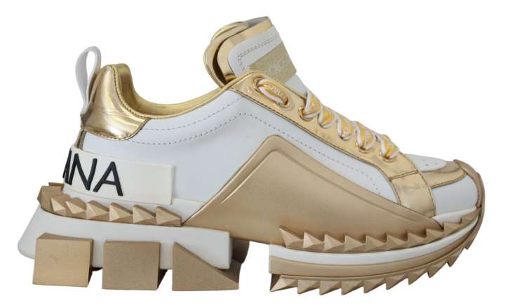 Priser på Dolce & Gabbana Elegant White and Gold Leather Sneakers