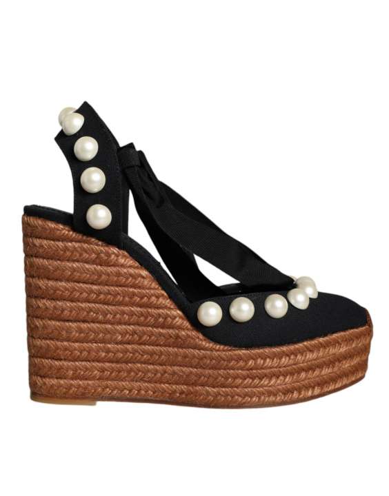 Priser på Dolce & Gabbana Black Pearl Wedge Heels Sandals Shoes