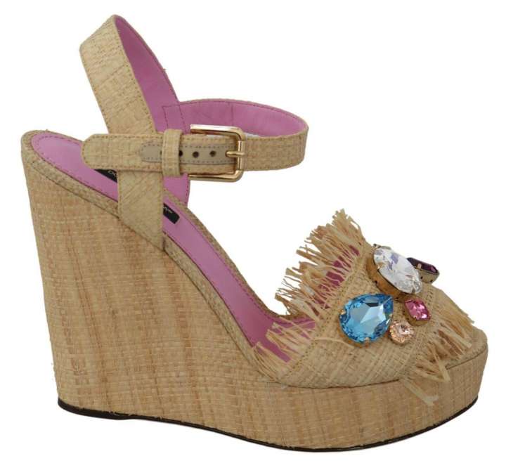 Priser på Dolce & Gabbana Beige Silk Strap Wedge Sandals