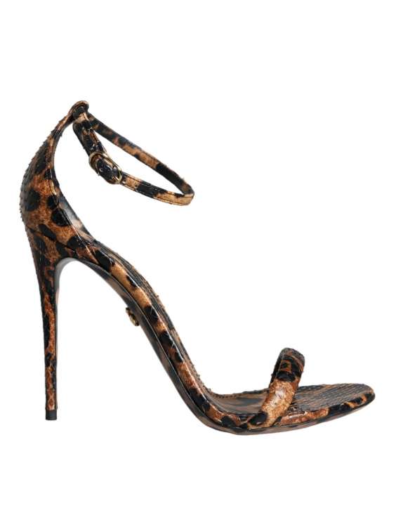 Priser på Dolce & Gabbana Brown Leopard Leather Ankle Strap Sandals Shoes