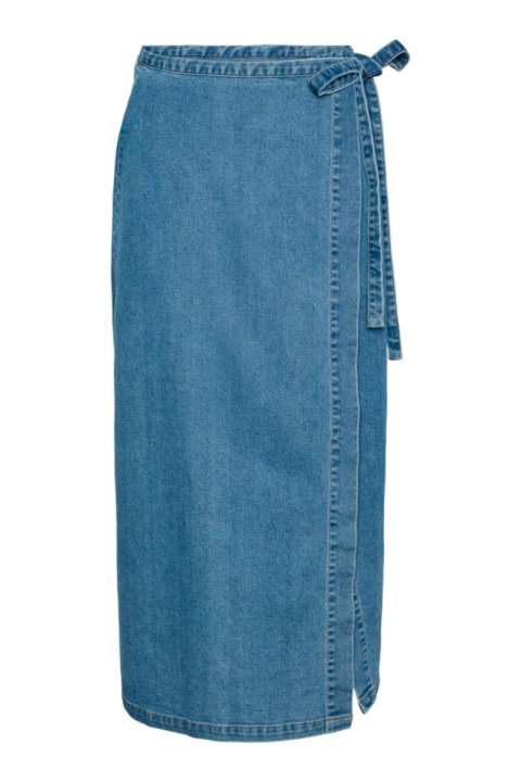 Priser på Pieces - Nederdel - PC Abbi MW Long Denim Wrap Skirt - Light Blue Denim