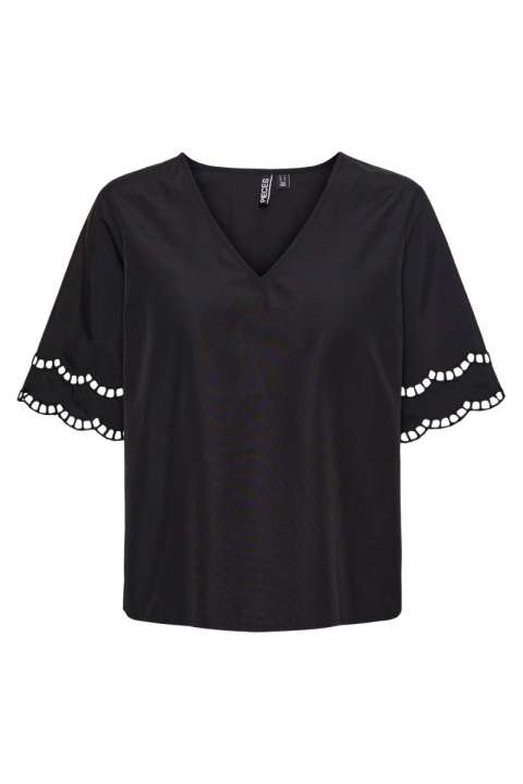 Priser på Pieces - Bluse - PC Sara SS V-Neck Top Camp - Black