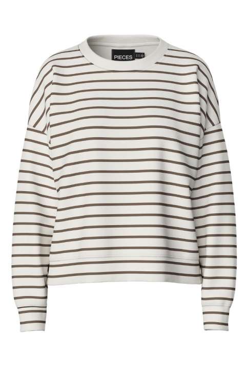 Priser på Pieces - Bluse - PC Chilli Ls Sweat Stripes - Cloud Dancer/Morel