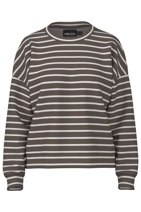 Priser på Pieces - Bluse - PC Chilli Ls Sweat Stripes Noos Bc - Morel/Cloud Dancer