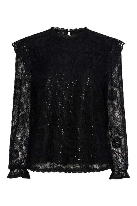 Priser på Pieces - Bluse - PC Olline Ls Lace Sequins Top - Black