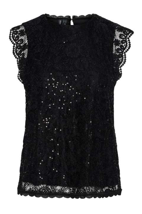 Priser på Pieces - Top - Pc Olline Sl Lace Sequins Top Noos - Black