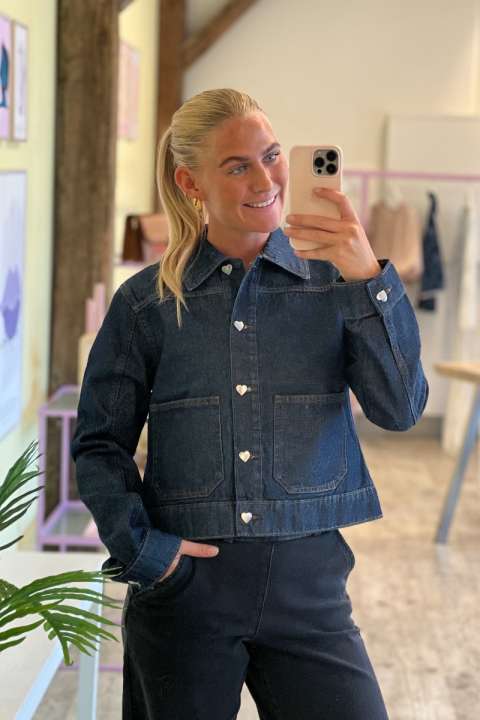 Priser på Pieces - Jakke - PC Nevin Denim Jacket - Dark Blue Denim