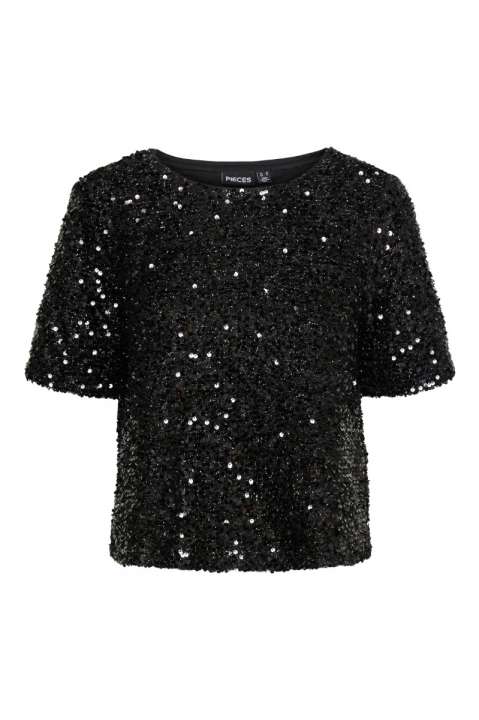 Priser på Pieces - Top - Pc Serena Sequin Ss O-Neck Top - Black