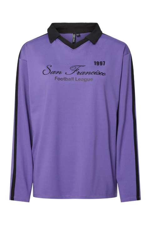 Priser på Pieces - Bluse - PC Feng LS Oversize Polo - Ultra Violet San Fransisco