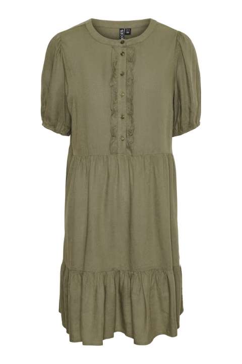 Priser på Pieces - Kjole - Pc Pia Ss Frill Short Dress Camp - Deep Lichen Green