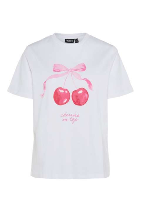 Priser på Pieces - T-shirt - Scarlett ss printed t-shirt - Bright White/cherry