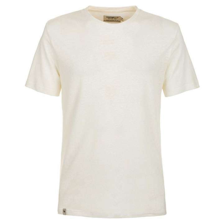 Priser på Fred Mello Elevated White Linen-Cotton Blend Tee