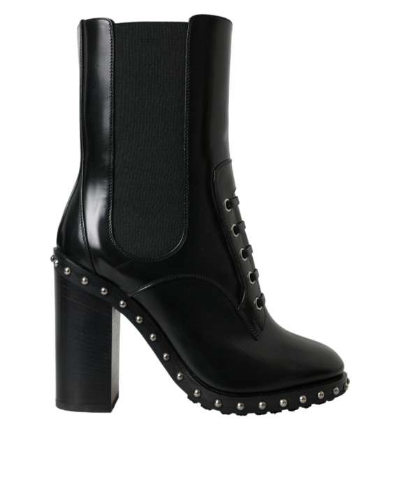 Priser på Dolce & Gabbana Black Leather Studded Lace Up Boots Shoes