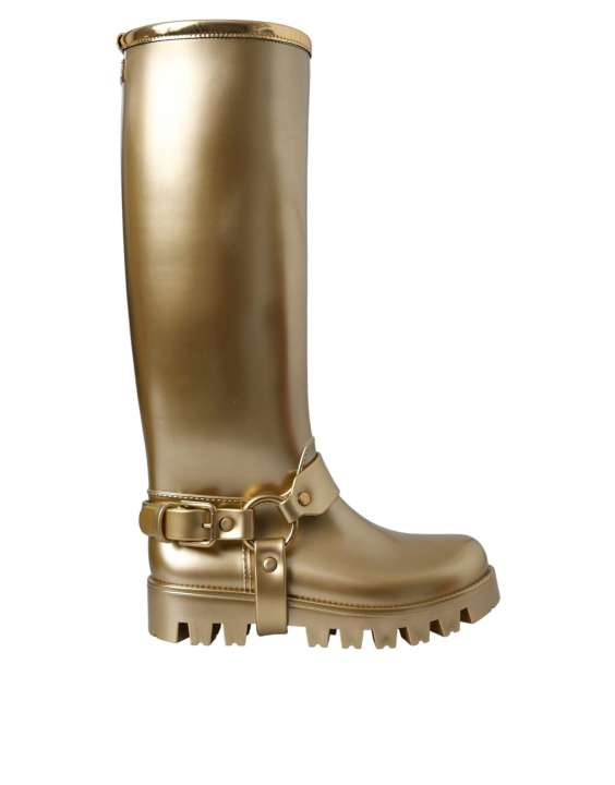 Priser på Dolce & Gabbana Metallic Gold Rubber PVC Rain Boots Shoes